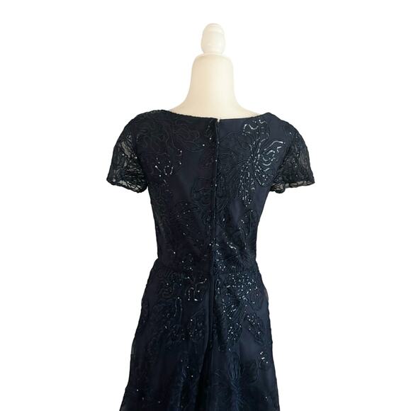 La Femme Sequin Floral Gown 6 Blue NEW - Picture 6 of 10